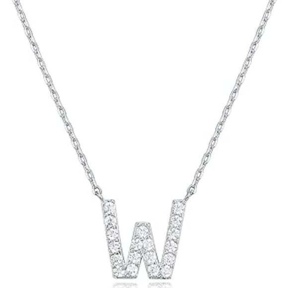 14K White Gold Initial Necklace Letter Dainty Diamond Gift Present P - Z - Picture 8 of 12